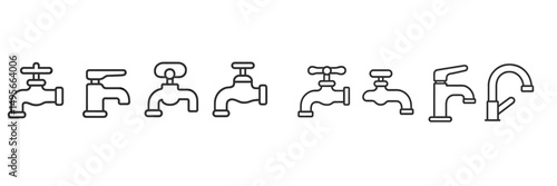 Variety of faucet designs displayed in a modern graphic style illustrating different types of water fixtures