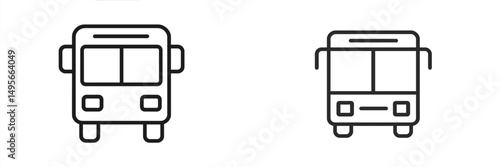 Black and white bus icons designed with simple lines for transportation graphics and illustrations
