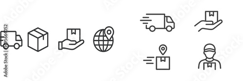 Delivery icons illustrating logistics process and global shipping concepts in modern design