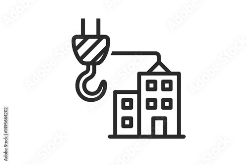 Construction crane lifting a building outline in a modern urban setting during daylight