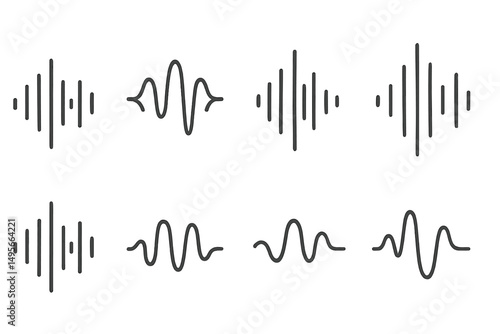 Sound wave patterns illustrating various frequencies and amplitudes in a clean, minimalist style on a light background