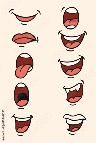 Cartoon mouth expression vector set comic style elements