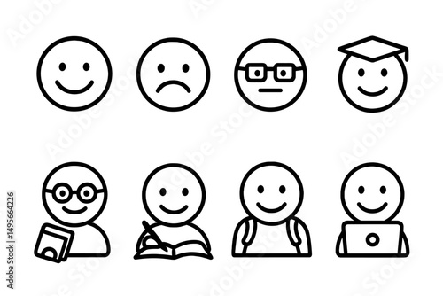 Expressions and activities of diverse individuals illustrating emotions, education, and daily life