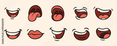 Cartoon mouth expression vector set comic style elements
