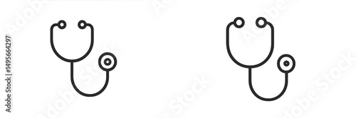 Simple line drawings of stethoscopes in a minimalistic style suitable for medical contexts and healthcare designs