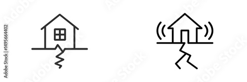 Visual representation of a house experiencing seismic activity during an earthquake event in a simple graphic style