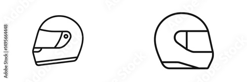 Illustrations of racing helmets showcasing different designs and shapes for motor sports enthusiasts and designers