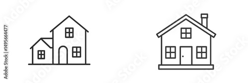 Modern house illustrations showcasing distinct architectural styles with clean lines and simple designs