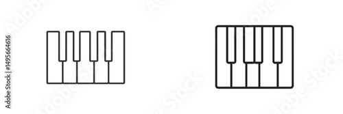 Musical glyphs illustrated in simple line art featuring keyboard keys in a minimalist style