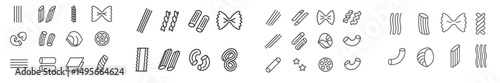 Variety of hand-drawn pasta shapes displayed on a white background for culinary inspiration and creativity