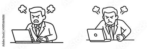Businessman showing frustration while working on laptop in office setting during daytime hours
