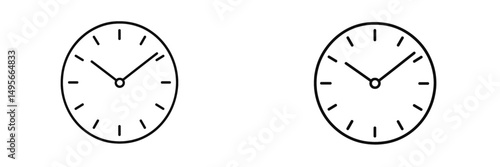 Two simple clock faces showing different times with minimalist designs suitable for various uses