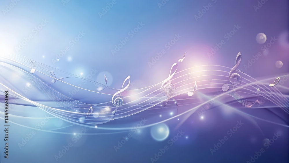 Abstract Musical Notes Flowing on a Dreamlike Purple and Blue Background