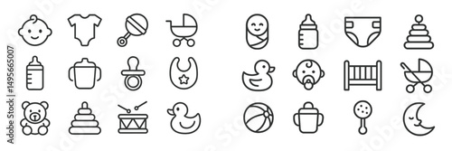 Collection of baby and toddler related icons, perfect for children's activities and nursery themes