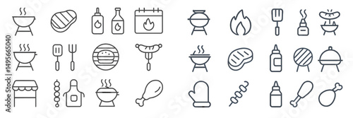 Grilling utensils and barbecue symbols illustrating outdoor cooking in a summer gathering setting