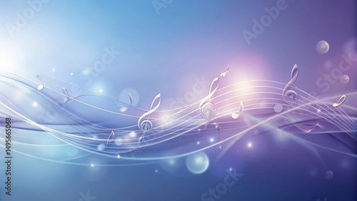Obraz na płótnie Abstract Musical Notes Flowing on a Dreamlike Purple and Blue Background w salonie