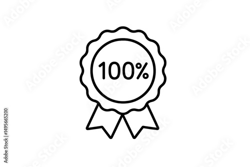 Quality assurance seal indicating a perfect score with 100 percent displayed prominently on a badge design