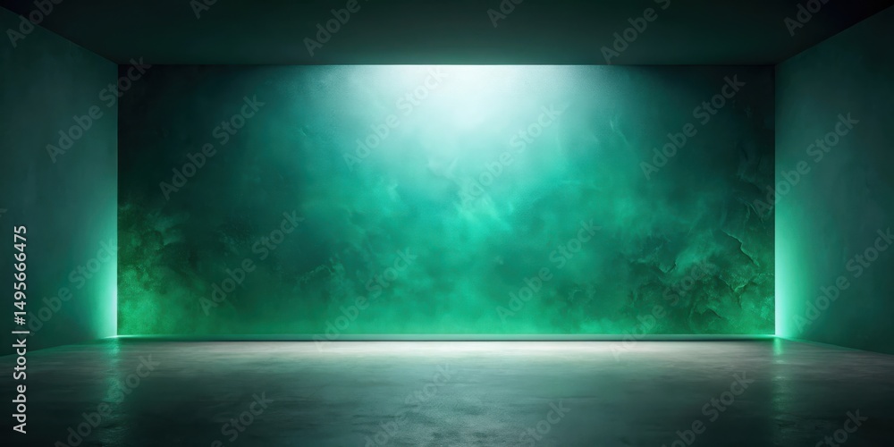 Illuminated Emerald Wall in a Modern Room with Subtle Lighting Effects