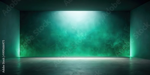 Obraz na płótnie Illuminated Emerald Wall in a Modern Room with Subtle Lighting Effects w salonie