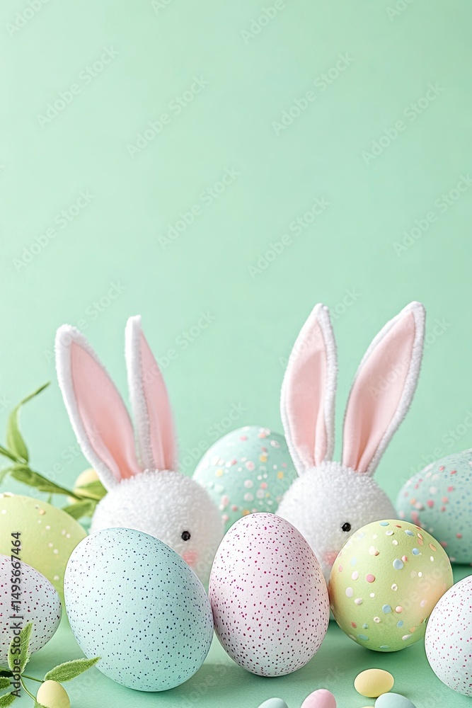 Pastel Easter bunnies and eggs Pastel Easter bunnies and eggs
