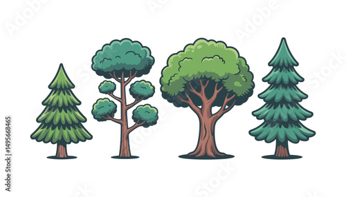Various tree vectors. Forest and nature concept. A collection of different tree symbols