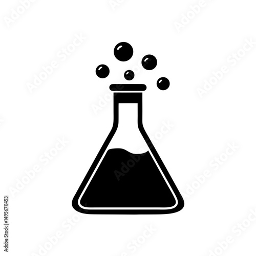 science flask with reaction   experiment or discov 