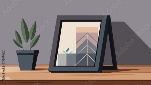 Modern Minimalist Home Decor with Plant and Picture Frame