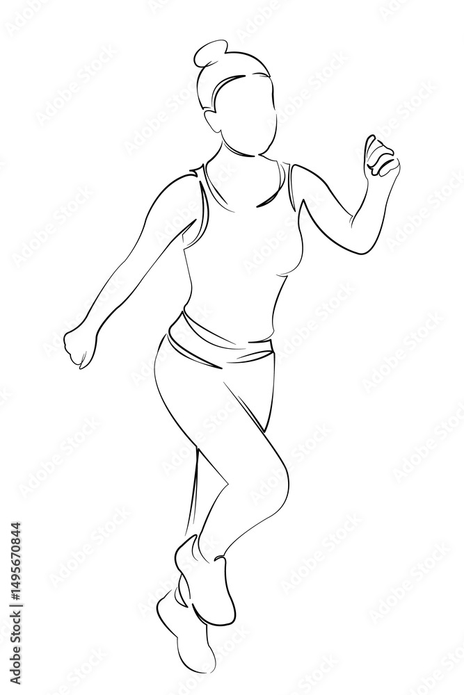 Fototapeta premium One continuous single drawing line art flat doodle sport, running, woman, female, adult, lifestyle, athlete, jogging. Isolated image hand draw contour on a white background, hand drawn, not AI