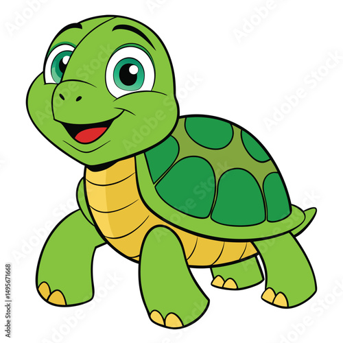 Bashful loggerhead sea turtle on white background