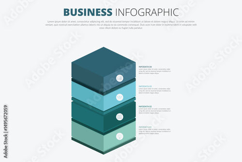 Stacked 3d Block Infographic with 4 Layers