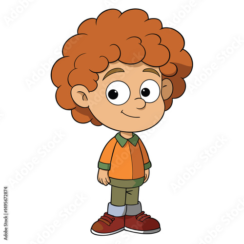 Cartoon boy with curly hair on white background