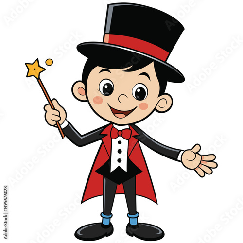 Cartoon magician boy illustration on white background