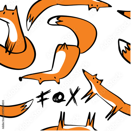 fox doodle seamless pattern kid drawing