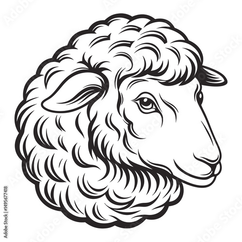 Fluffy Sheep Head Outline Drawing