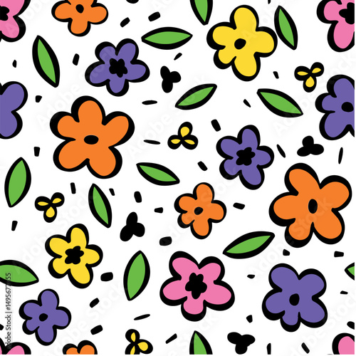 cute flower doodle seamless pattern
