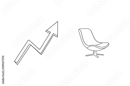 Illustration of a rising arrow and stylish lounge chair representing growth and comfort