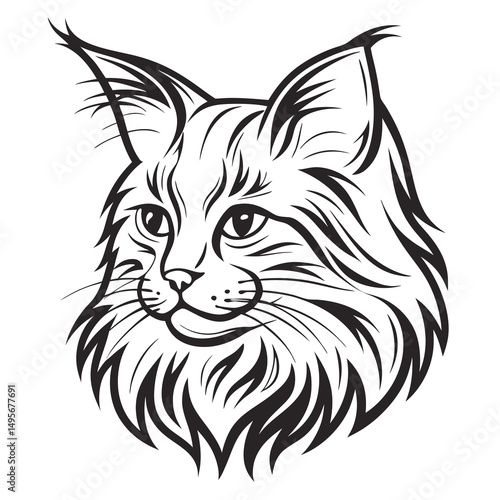 Long Haired Cat Head Vector Art