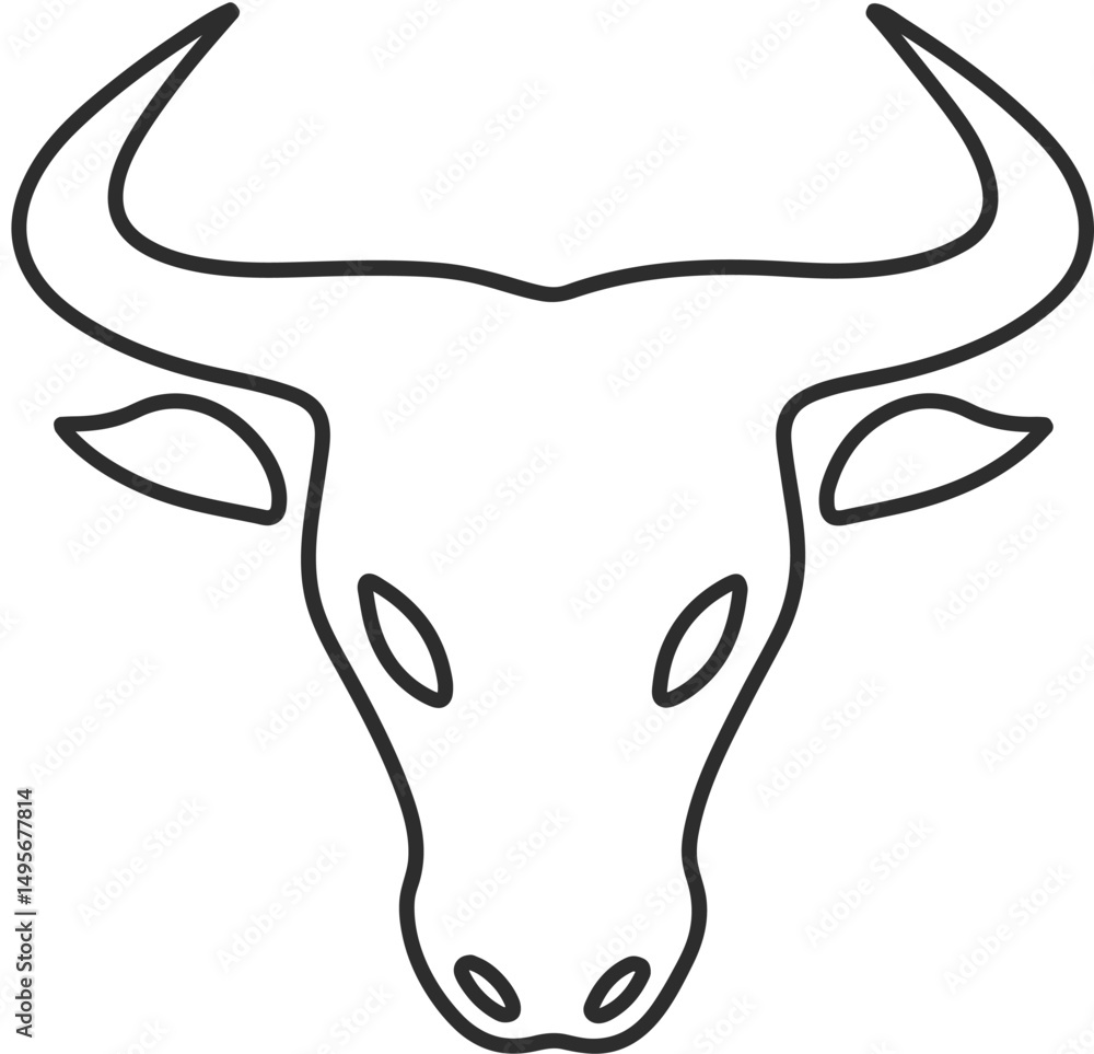 Bull head logo with oval eyes and nostrils, bull head icon with ears line black color. Bull head logo with oval eyes and nostrils, bull head icon with ears line black color.