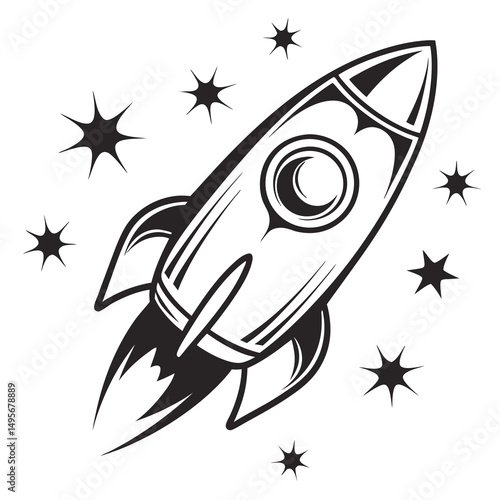 Rocket Spaceship Launching Outer Space