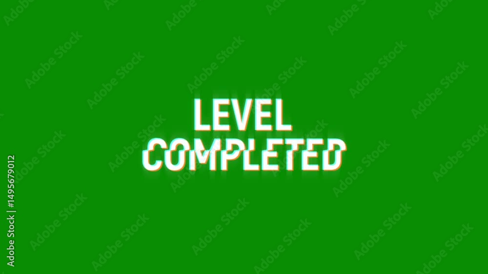 level completed animation of looped text with glitch effect on green black background. 8 bit video game screen saver. completed level. level complete level completed animation of looped text with glitch effect on green black background. 8 bit video game screen saver. completed level. level complete