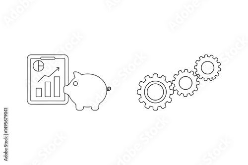 Piggy bank with financial growth chart and gears for business success and investments
