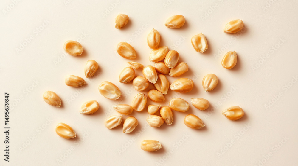 Dried yellow corn kernels on light beige background Dried yellow corn kernels on light beige background