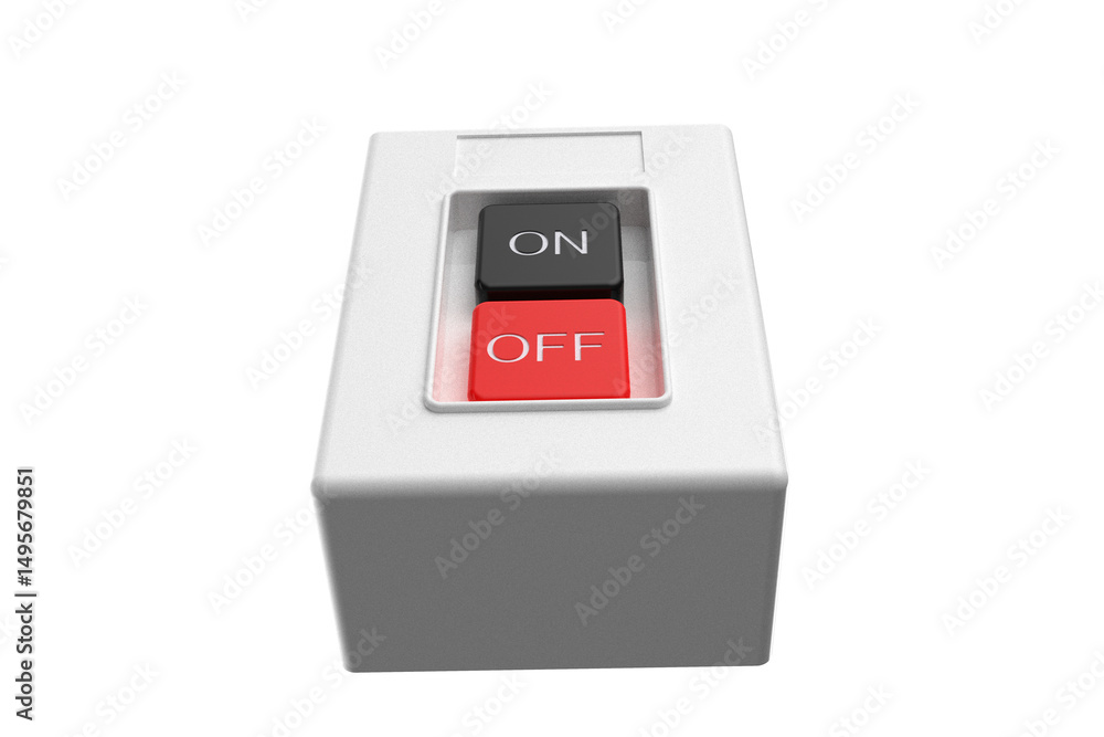 a white industrial control box with prominent black ON and red OFF push buttons. This modern switch is commonly used for machinery, power control, or automation system on a PNG Transparent Background a white industrial control box with prominent black ON and red OFF push buttons. This modern switch is commonly used for machinery, power control, or automation system on a PNG Transparent Background