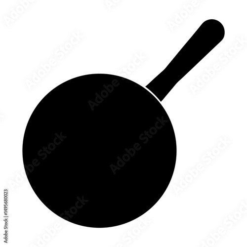 Silhouette of a black frying pan with a handle for cooking foods