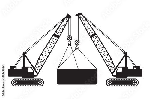 Cranes with Excavation Buckets Icons Set, Representing Heavy Machinery and Construction