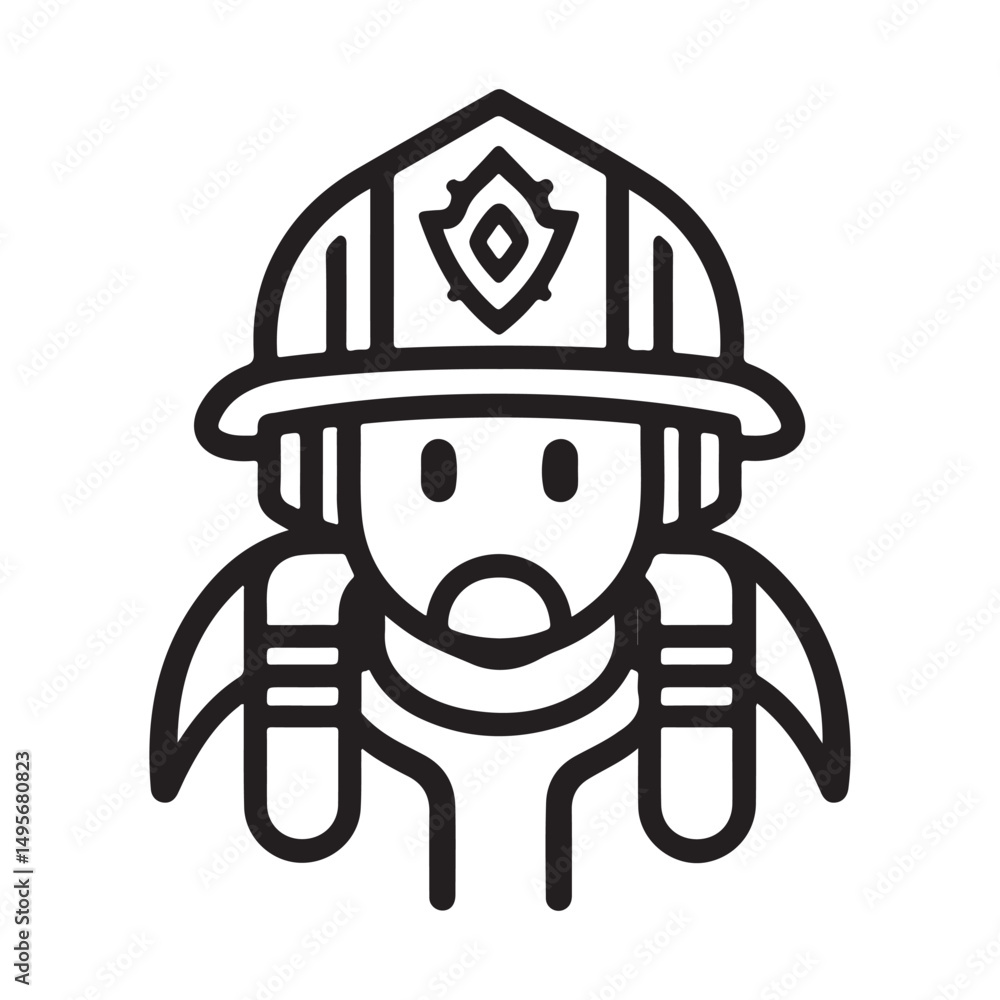 A firefighter icon, illustrated in a bold, black line art style. A firefighter icon, illustrated in a bold, black line art style.