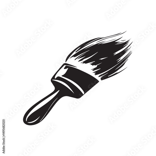A paintbrush with bristles in motion, illustrated in a monochrome style.