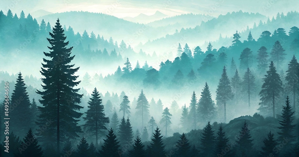 Fototapeta premium Misty forest abstract layers