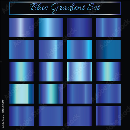 Metallic blue gradient collection. Vector blue foil texture. Blue background set. Royalty free gradient  colour.