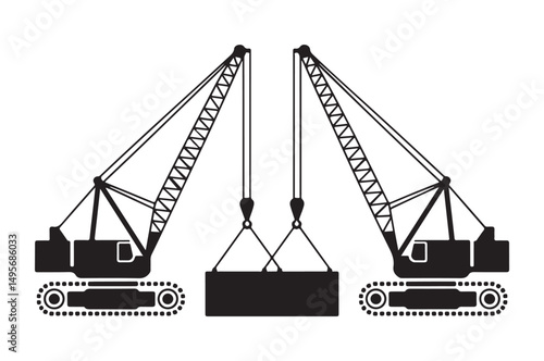 Set of Construction Crane Icons with Load, Representing Heavy Lifting, Construction, and Industrial Machinery. Ideal for Engineering, Construction, and Equipment-Related Projects.